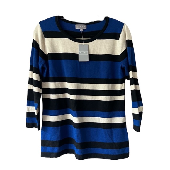 NWT Laura size medium blue, white and black striped women’s sweater - Picture 1 of 11